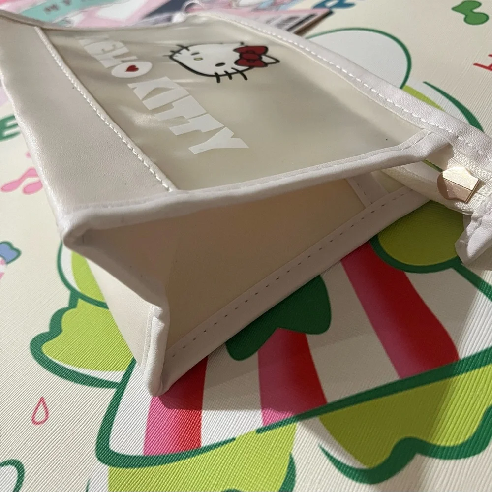 Hello Kitty White Cosmetic Bag/ Pencil Pouch with Clear Front